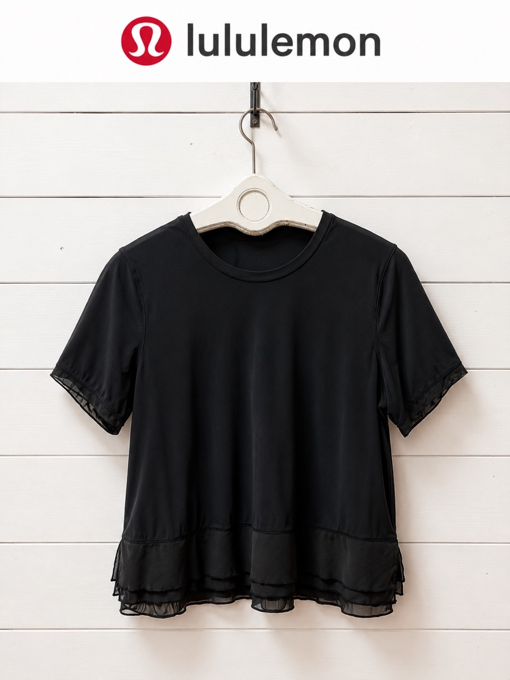 Lululemon Sole Training Short Sleeve Black Top Size M Estimated